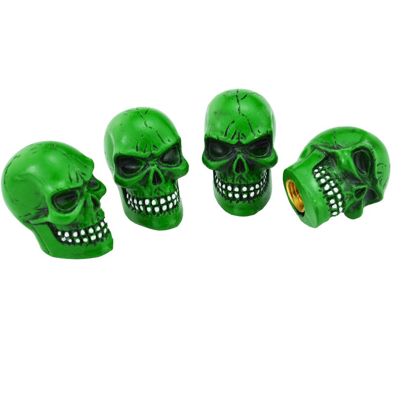 Abfer Green Valve Stem Caps Skull Wheel Tire Air Cap Cover Car Decorative Accessories Fit Most Vehicle Truck Motorcycle Bike - Image 2